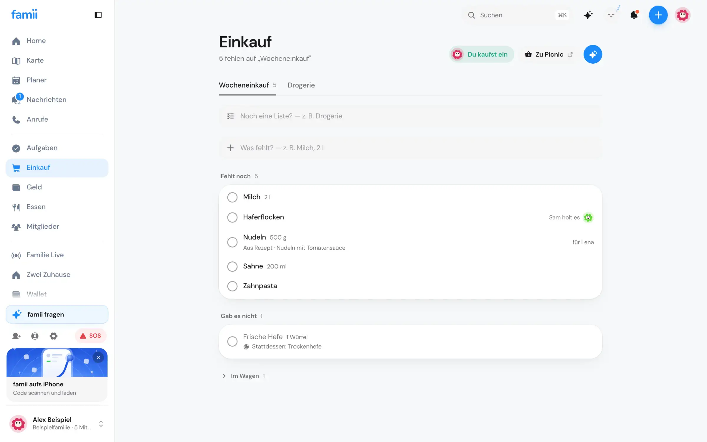 famii Einkauf: die gemeinsame Einkaufsliste