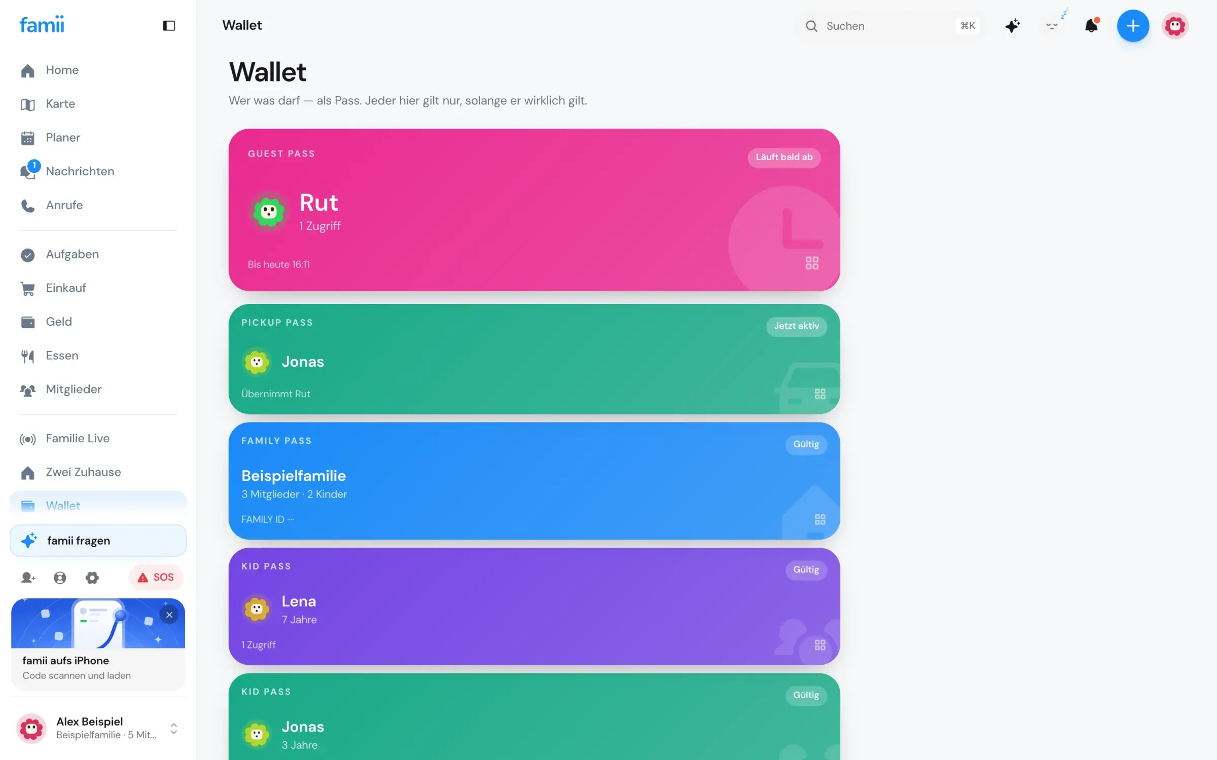famii Wallet: Gast-, Abhol-, Familien- und Kinderpässe