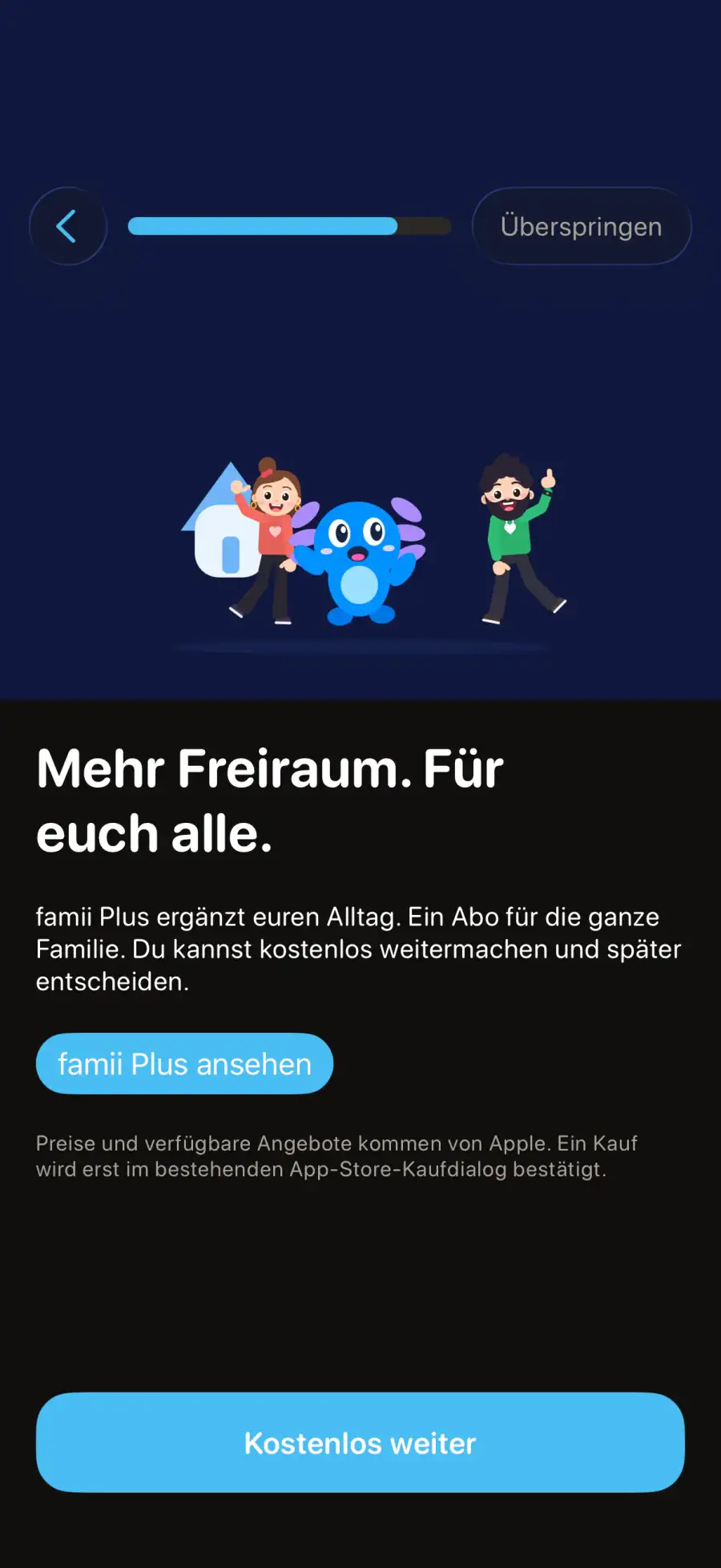 famii iOS-Onboarding im Dark Mode