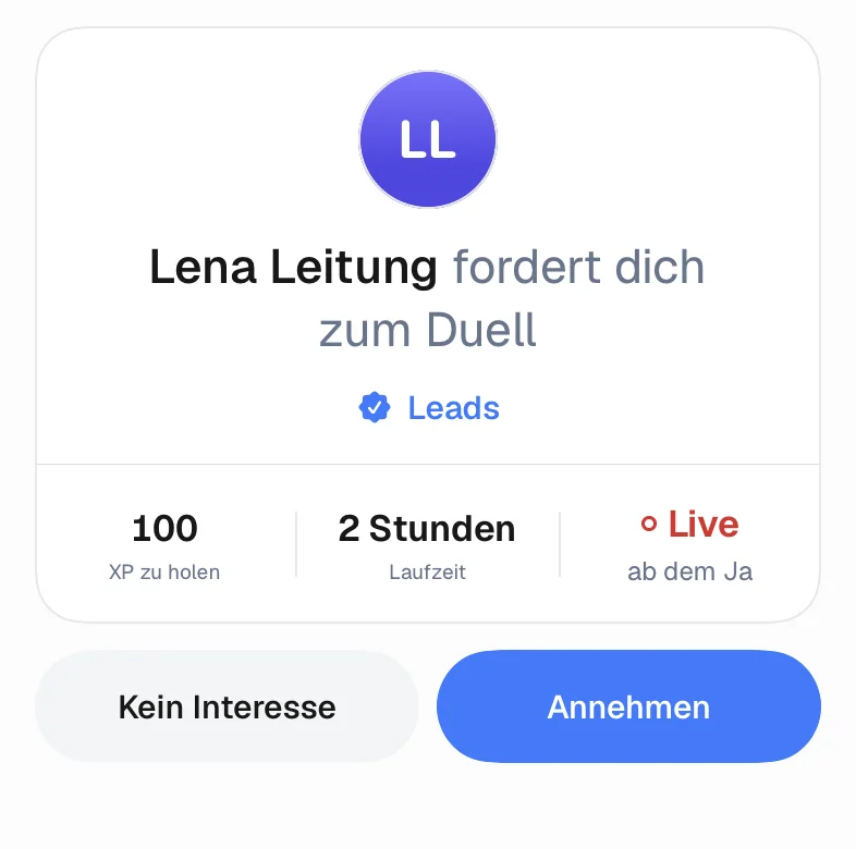 Place iOS: a duel invitation — 100 XP to win, two hours, live from the yes