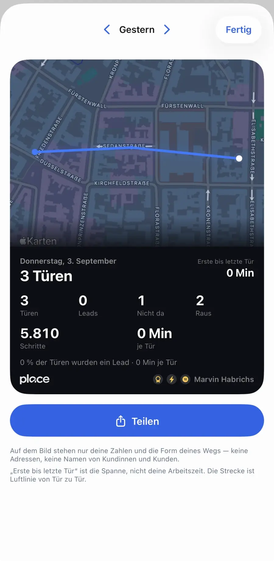 Place Tagesrückblick auf der Karte