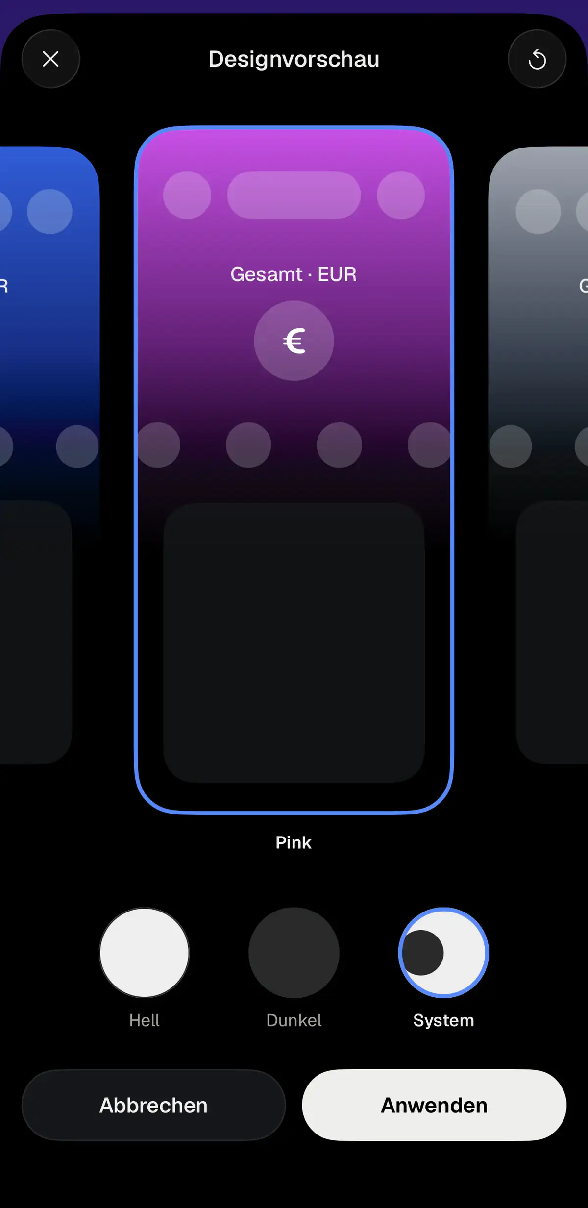 Place iOS: Designvorschau mit hellem, dunklem und System-Erscheinungsbild