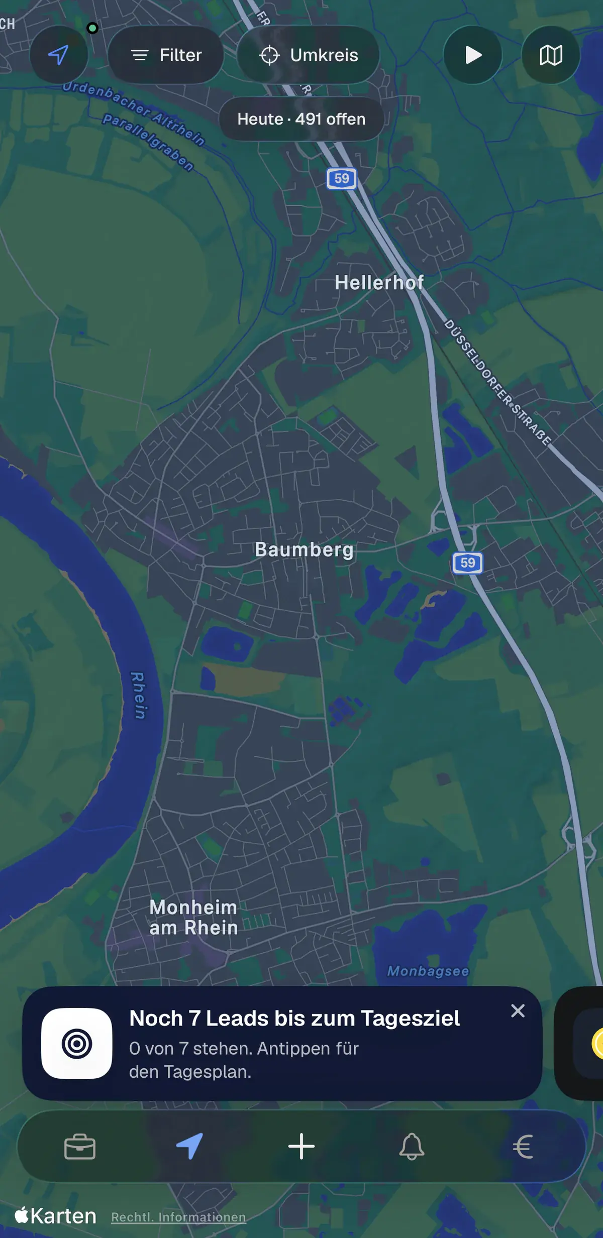 Place iOS: Karte mit dem Hinweis zum Tagesziel